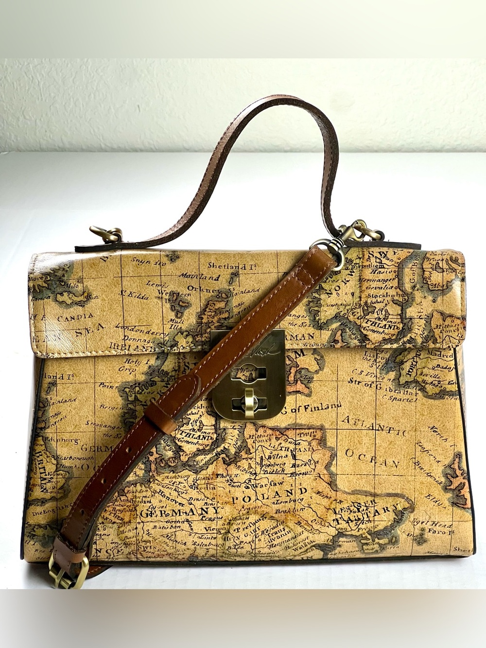 Patricia Nash Signature Map Collection Leather Satchel-Crossbody - Picture 3 of 15